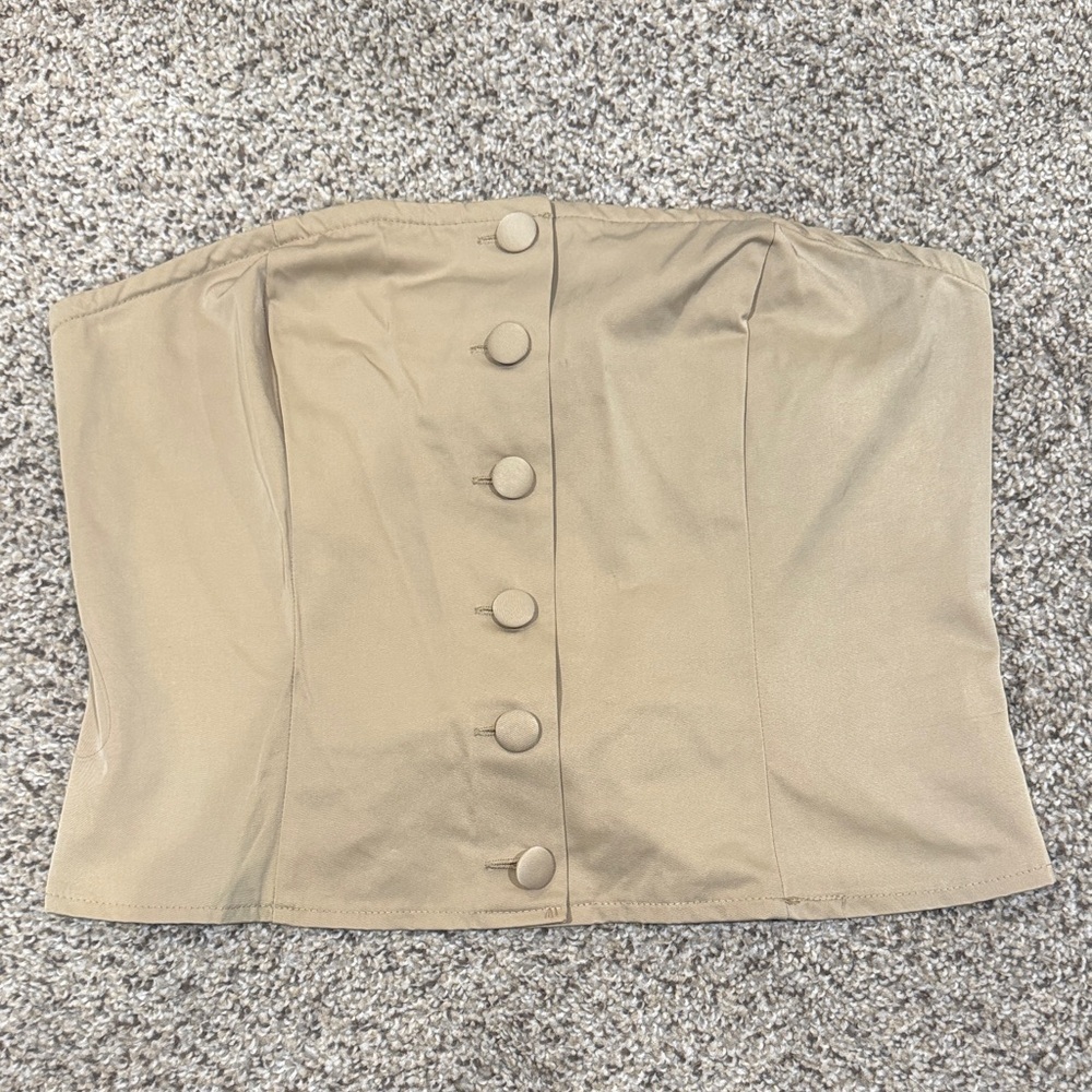 Forever 21 Beige Button-Front Strapless Crop Top